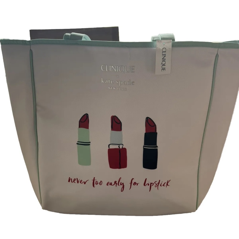Kate Spade x Clinique Shopping Shoulder Travel Tote Large White Lipstick…